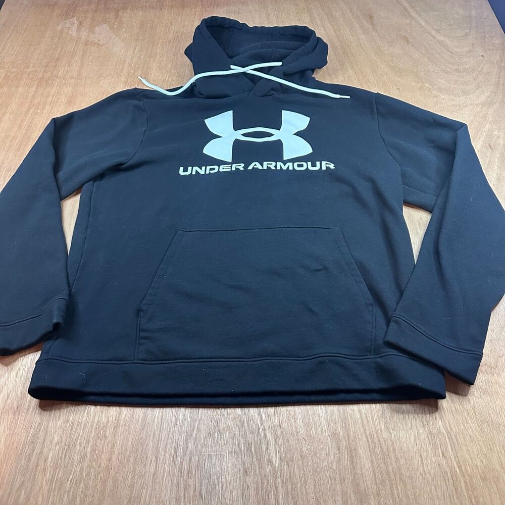 Under Armour Hoodie 2XL Black Logo Pullover Fleece Sweatshirt